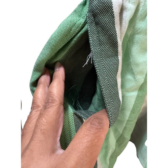 Green Striped Cotton‎ Blend Shorts With Elastic Waist & Drawstring - Picture 4 of 8